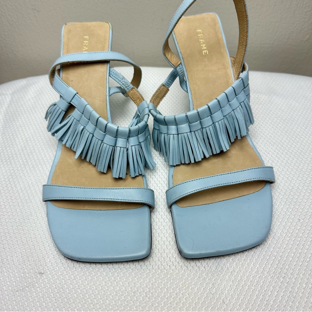 Frame Borrego Leather Tassel Sandal Chambray Blue Sz 37 1/2 Us 7 1/2 - Picture 3 of 9